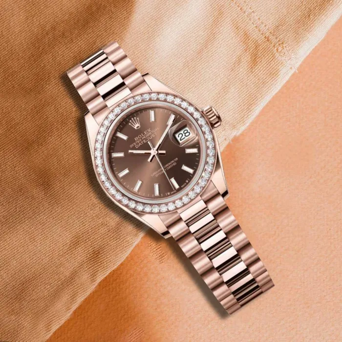 Rolex Lady Datejust 28mm Ref 279135rbr0005 Chocolate Dial Diamond Bezel 18K Rose Gold President Bracelet Womens Watch Rolex Bracelets