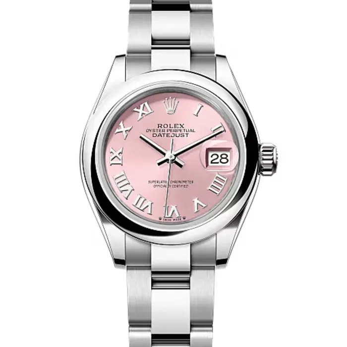 Rolex LadyDatejust 28mm Ref 2791600014 Pink Roman Dial Stainless Steel Oyster Bracelet Womens Watch Rolex Bracelets