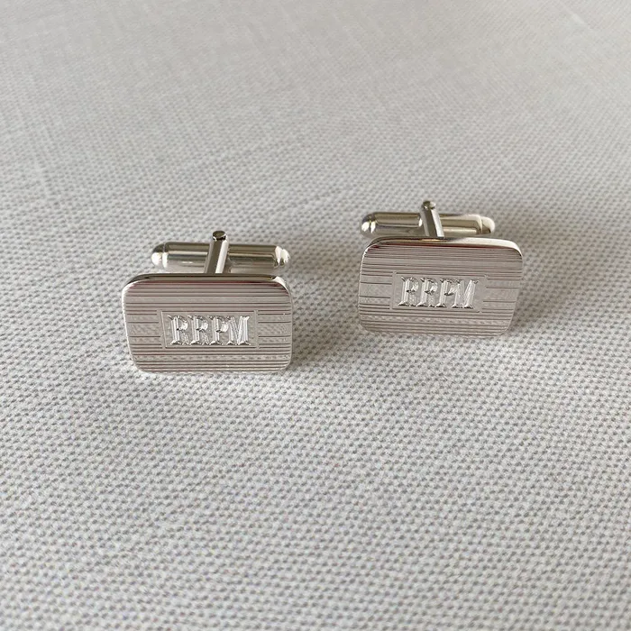 Sterling Silver Engine Turned Rectangle Cushion Cufflinks Croghans Rings