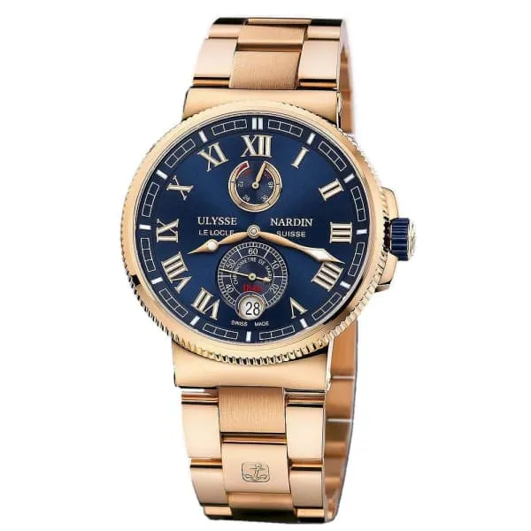 Ulysse Nardin Bracelets Ulysse Nardin Marine 43mm Watch Ref 11861268M43 Blue Roman Dial 18K Rose Gold Bracelet