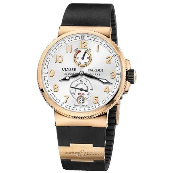Ulysse Nardin Chronometer Marine 43mm Watch Ref 1186126361 Silver Arabic Dial in 18K Rose Gold Case 18K Rose Gold Black Rubber Strap Ulysse Nardin PreStyled Sets Ulysse Nardin Chronometer Marine 43mm Watch Ref 1186126361 Silver Arabic Dial in 18K Rose Gold Case 18K Rose Gold Black Rubber Strap Ulysse Nardin PreStyled Sets