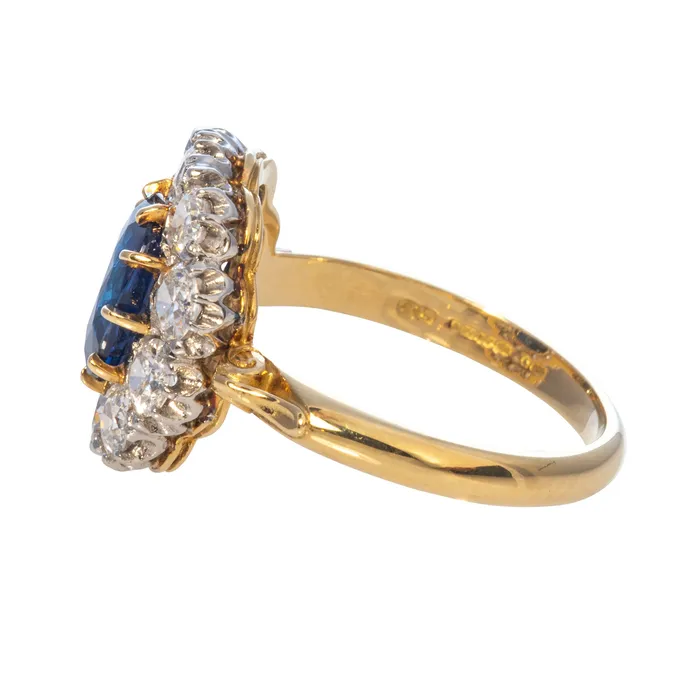 Victorian Style 198ct Cushion Sapphire Diamond Cluster Ring Croghans Rings