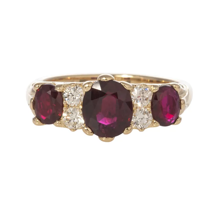 Victorian Style 3Stone Ruby Diamond 14K Gold Ring Croghans Rings