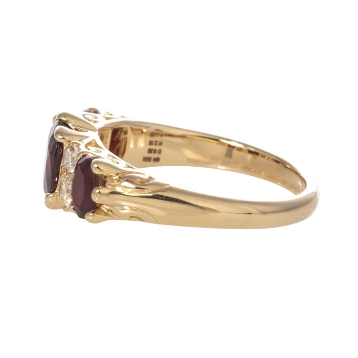Victorian Style 3Stone Ruby Diamond 14K Gold Ring Croghans Rings