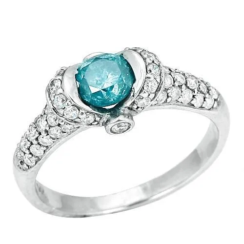 14K White Gold 125 Ct Blue Natural Earth Mined Diamond Fancy Gemstone Ring Jewelry New GB Rings