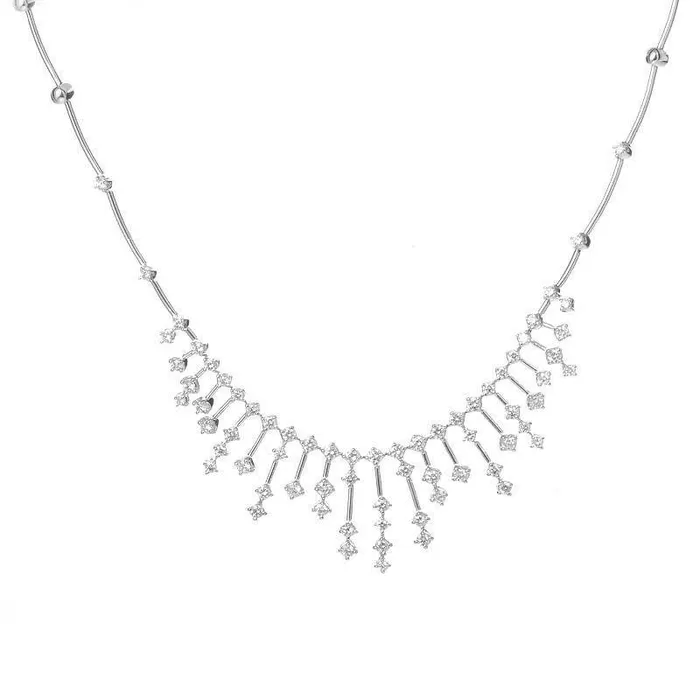14K White Gold Ladies 7 Ct Round Brilliant Cut Natural Earth Mined Diamonds Necklace GB Necklaces