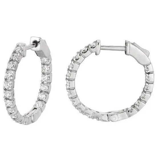 2 Carats Round Brilliant Natural Earth Mined Diamond White Gold Hoop Pair Women Earring GB Earrings