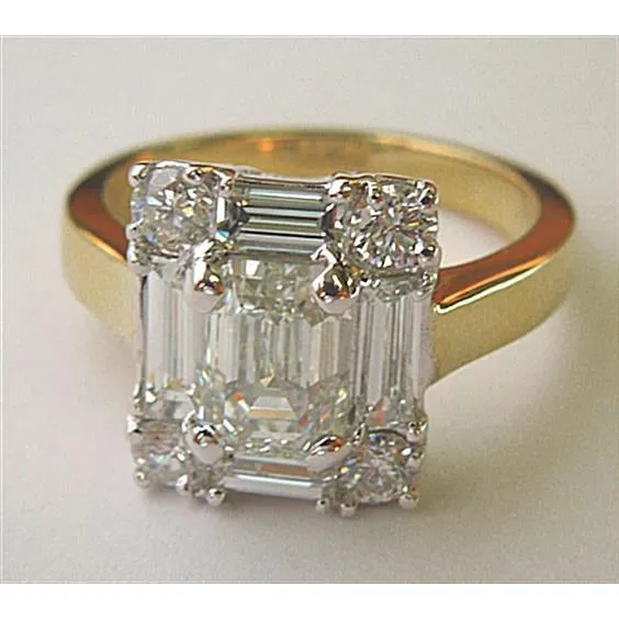 310 Carat Yellow and White Gold Two Tone Emerald Cut Natural Earth Mined Diamond Ring GB Rings