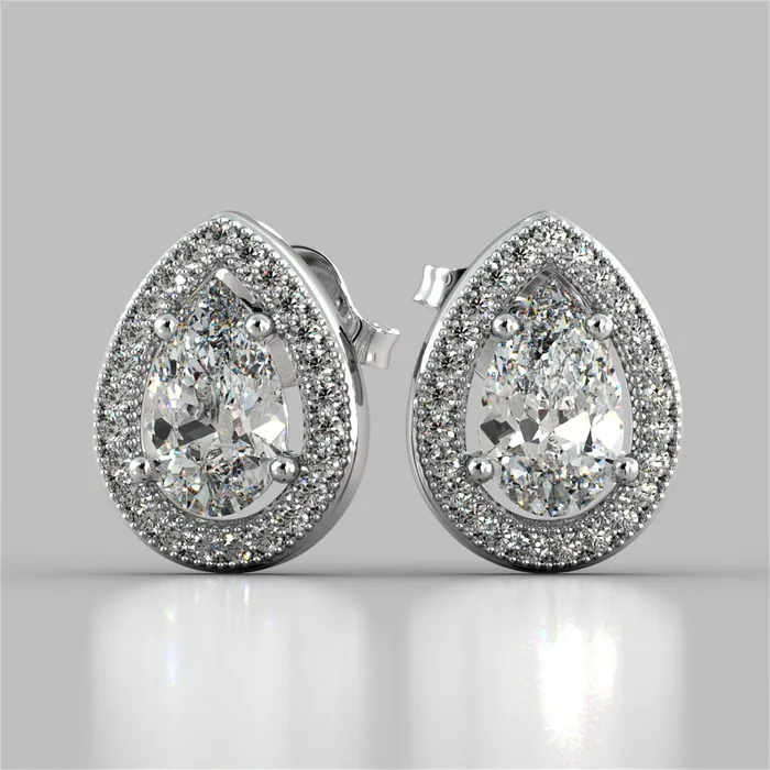 350 Carats Pear Cut Halo Natural Earth Mined Diamond Stud Earring White Gold 14K GB Earrings 350 Carats Pear Cut Halo Natural Earth Mined Diamond Stud Earring White Gold 14K GB Earrings