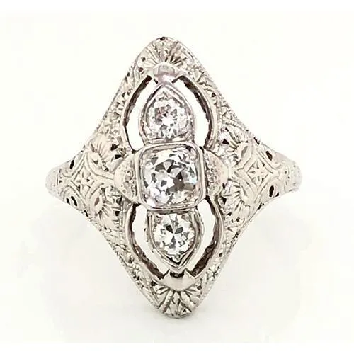 3 Stone Ring Old Miner Antique Style 175 Carats Filigree Ring Natural Earth Mined Diamond GB Rings 3 Stone Ring Old Miner Antique Style 175 Carats Filigree Ring Natural Earth Mined Diamond GB Rings