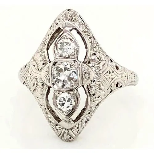 3 Stone Ring Old Miner Antique Style 175 Carats Filigree Ring Natural Earth Mined Diamond GB Rings 3 Stone Ring Old Miner Antique Style 175 Carats Filigree Ring Natural Earth Mined Diamond GB Rings