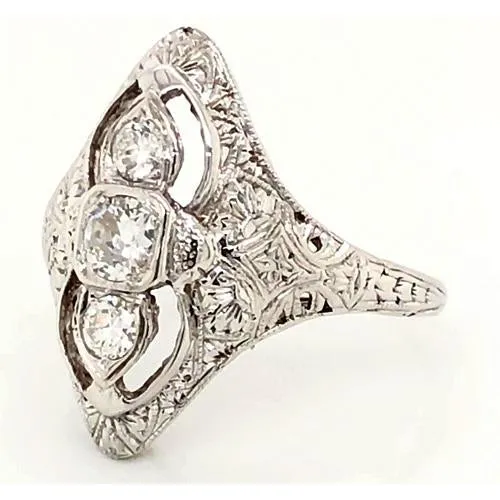 3 Stone Ring Old Miner Antique Style 175 Carats Filigree Ring Natural Earth Mined Diamond GB Rings 3 Stone Ring Old Miner Antique Style 175 Carats Filigree Ring Natural Earth Mined Diamond GB Rings