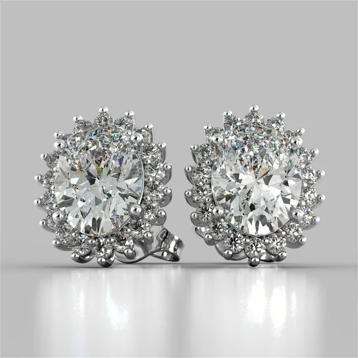 4 Ct Oval Cut Halo Stud Earring Natural Earth Mined Diamonds White Gold GB Earrings