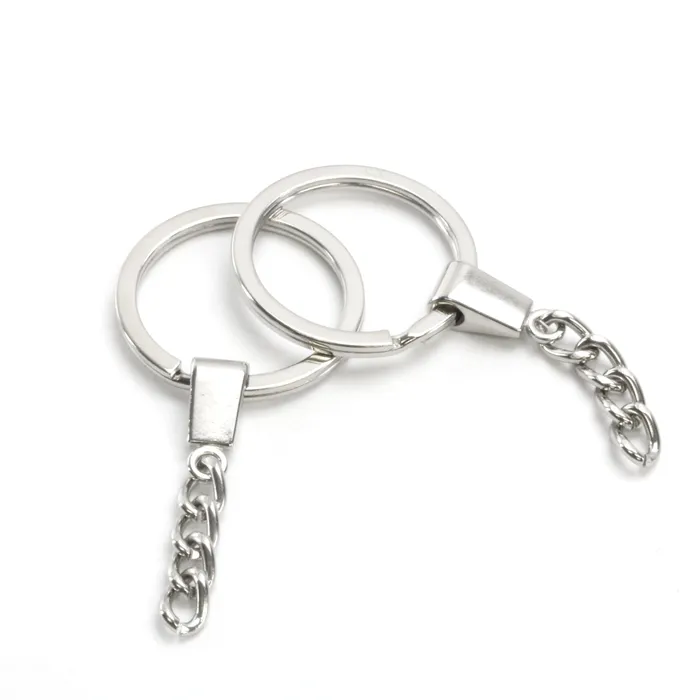 Base Metal Silver Color 30mm 118 Split Ring Key Ring with Chain Pack of 5 ES Rings