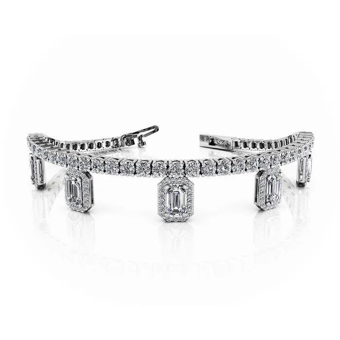 Bracelets 17 Carats Emerald Round Natural Earth Mined Diamonds Charm Bracelet White Gold 14K GB Bracelets 17 Carats Emerald Round Natural Earth Mined Diamonds Charm Bracelet White Gold 14K GB