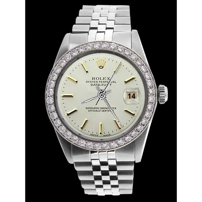 Diamond Bezel Date Just Watch Gents Rolex White Stick Dial Ss Jubilee QUICK SET GB Watches Diamond Bezel Date Just Watch Gents Rolex White Stick Dial Ss Jubilee QUICK SET GB Watches