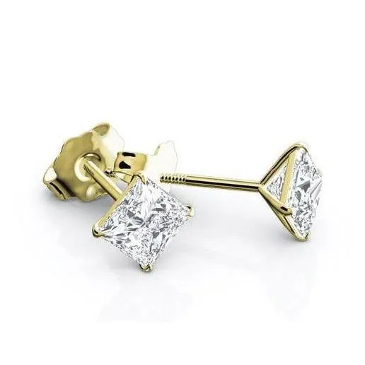 Earrings 250 Carats Natural Earth Mined Diamonds Studs Earrings Princess Cut 14K Yellow Gold GB Earrings 250 Carats Natural Earth Mined Diamonds Studs Earrings Princess Cut 14K Yellow Gold GB