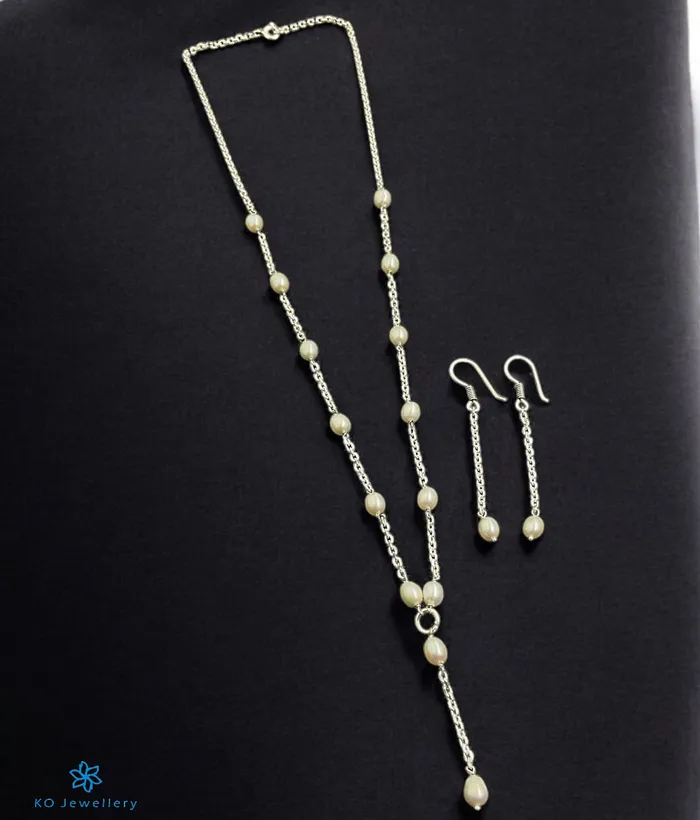 Earrings Bharati The Vachi Lariat Silver Pearl Necklace Earrings