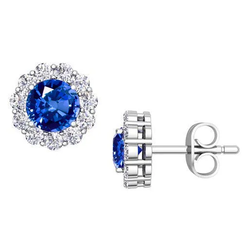 Earrings GB 520 Carats Sapphire Natural Earth Mined Diamond Stud Halo Earring White Gold 14K Earrings GB 520 Carats Sapphire Natural Earth Mined Diamond Stud Halo Earring White Gold 14K