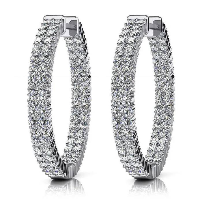 Earrings GB 720 Ct Round Cut Natural Earth Mined Diamonds Women Hoop Earrings Double Row White Gold Earrings GB 720 Ct Round Cut Natural Earth Mined Diamonds Women Hoop Earrings Double Row White Gold