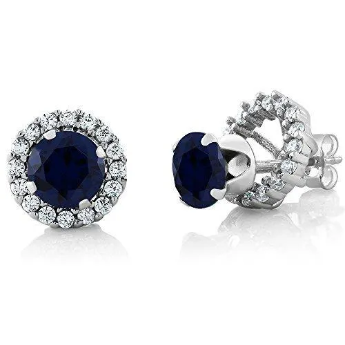 Earrings GB Round Cut Sapphire Natural Earth Mined Diamonds 350 Carats Stud Earrings White Gold 14K