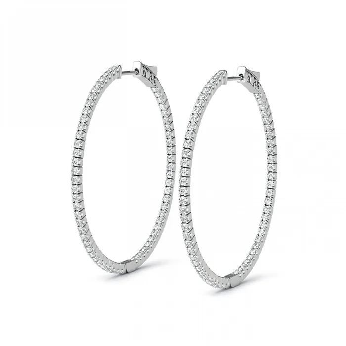 Earrings GB Small Round Cut 4 Carats Natural Earth Mined Diamonds Hoop Earrings Gold White 14K Earrings GB Small Round Cut 4 Carats Natural Earth Mined Diamonds Hoop Earrings Gold White 14K