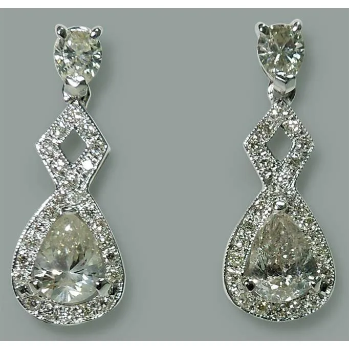 Earrings GB Sparkling 350 Carat Pear Natural Earth Mined Diamond Dangle Drop Pair Earrings WG 14K Earrings GB Sparkling 350 Carat Pear Natural Earth Mined Diamond Dangle Drop Pair Earrings WG 14K