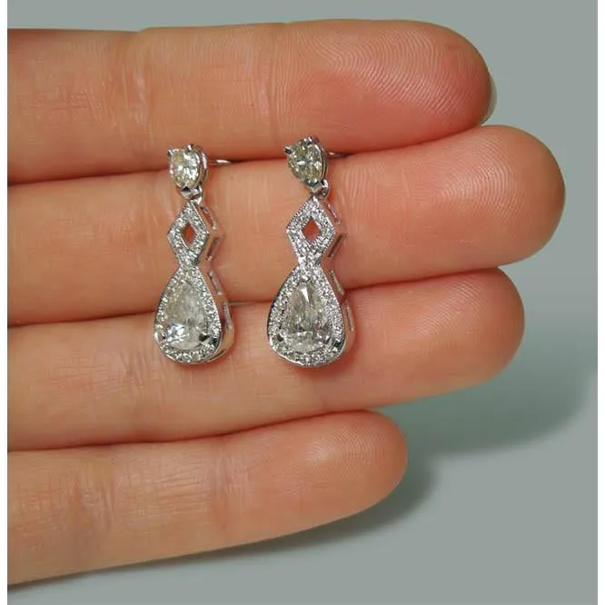 Earrings GB Sparkling 350 Carat Pear Natural Earth Mined Diamond Dangle Drop Pair Earrings WG 14K