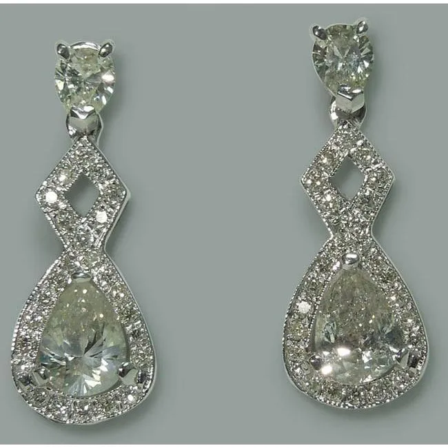 Earrings GB Sparkling 350 Carat Pear Natural Earth Mined Diamond Dangle Drop Pair Earrings WG 14K