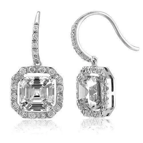 Earrings GB Sparkling 4 Carats Natural Earth Mined Diamonds Ladies Dangle Earrings White Gold 14K Earrings GB Sparkling 4 Carats Natural Earth Mined Diamonds Ladies Dangle Earrings White Gold 14K