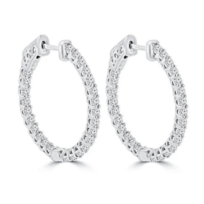 Earrings GB White Gold 14K Gorgeous Round Cut 35 Ct Natural Earth Mined Diamonds Hoop Earrings New Earrings GB White Gold 14K Gorgeous Round Cut 35 Ct Natural Earth Mined Diamonds Hoop Earrings New