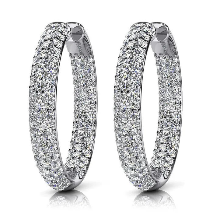 Earrings GB Women Hoop Earrings 1020 Ct Triple Row Inside Out Natural Earth Mined Diamonds White Earrings GB Women Hoop Earrings 1020 Ct Triple Row Inside Out Natural Earth Mined Diamonds White