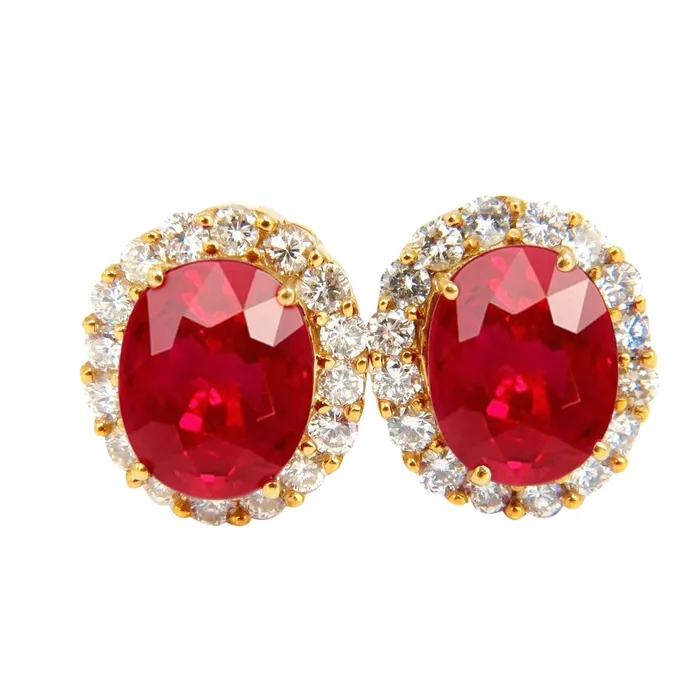Earrings GB Yellow Gold 14K Oval Red Ruby And Natural Earth Mined Diamond Stud Earring Pair 9 Ct Earrings GB Yellow Gold 14K Oval Red Ruby And Natural Earth Mined Diamond Stud Earring Pair 9 Ct