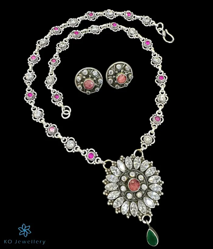 Earrings Gemstone The Omala Silver Gemstone Necklace Earrings