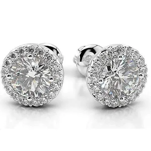 Earrings Genuine Natural Earth Mined Diamond Stud Halo Earrings 4 Carats White Gold 14K Women Jewelry GB Earrings Genuine Natural Earth Mined Diamond Stud Halo Earrings 4 Carats White Gold 14K Women Jewelry GB
