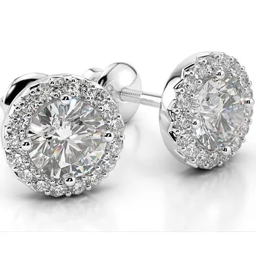 Earrings Genuine Natural Earth Mined Diamond Stud Halo Earrings 4 Carats White Gold 14K Women Jewelry GB Earrings Genuine Natural Earth Mined Diamond Stud Halo Earrings 4 Carats White Gold 14K Women Jewelry GB