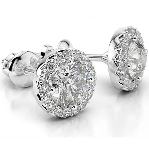 Earrings Genuine Natural Earth Mined Diamond Stud Halo Earrings 4 Carats White Gold 14K Women Jewelry GB Earrings Genuine Natural Earth Mined Diamond Stud Halo Earrings 4 Carats White Gold 14K Women Jewelry GB