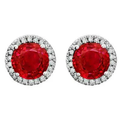 Earrings Red Ruby Halo Natural Earth Mined Diamond Ladies Stud Earrings Prong Set 910 Ct WG 14K GB Earrings Red Ruby Halo Natural Earth Mined Diamond Ladies Stud Earrings Prong Set 910 Ct WG 14K GB