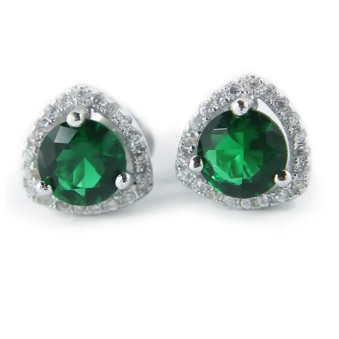 Earrings Trillion Shape Stud Halo Earrings 7 Carats Green Emerald With Natural Earth Mined Diamonds GB Earrings Trillion Shape Stud Halo Earrings 7 Carats Green Emerald With Natural Earth Mined Diamonds GB