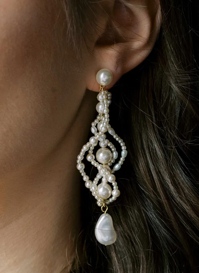 Earrings twigs honey Waves of pearls chandelier bridal earrings Style 2548