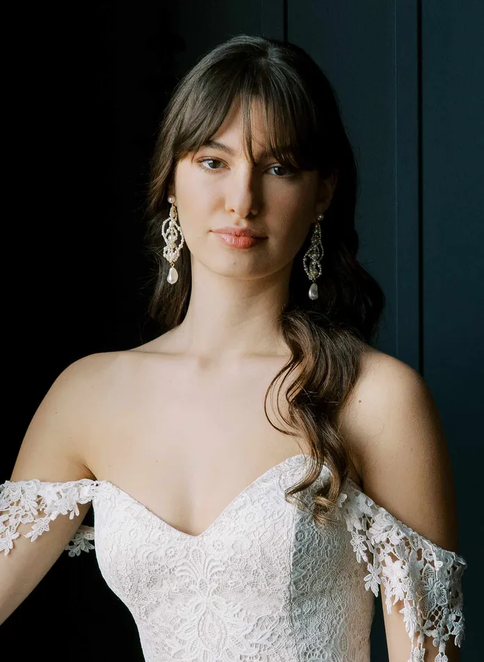 Earrings twigs honey Waves of pearls chandelier bridal earrings Style 2548