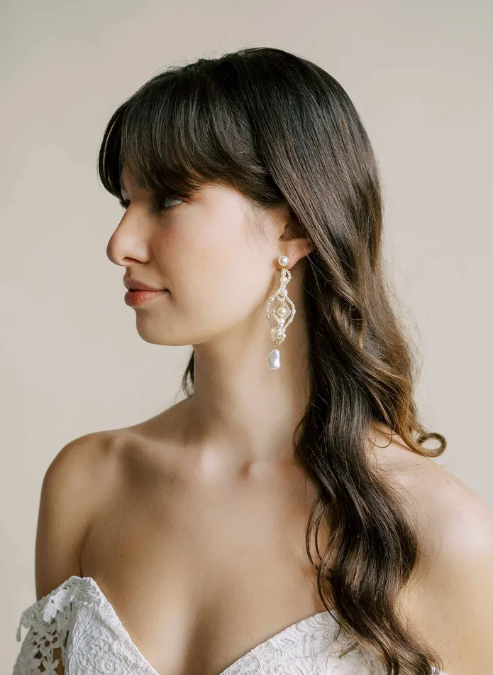Earrings twigs honey Waves of pearls chandelier bridal earrings Style 2548