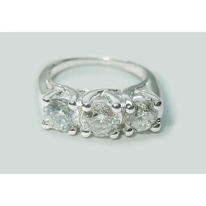 GB 225 Ct Round Real Natural Earth Mined Diamond Three Stone Lucida Style Ring White Gold New Rings