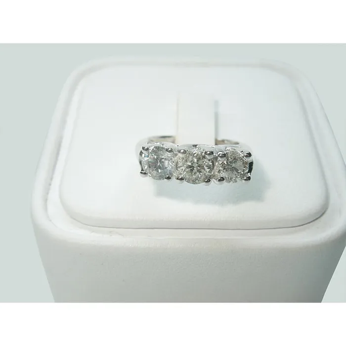 GB 225 Ct Round Real Natural Earth Mined Diamond Three Stone Lucida Style Ring White Gold New Rings