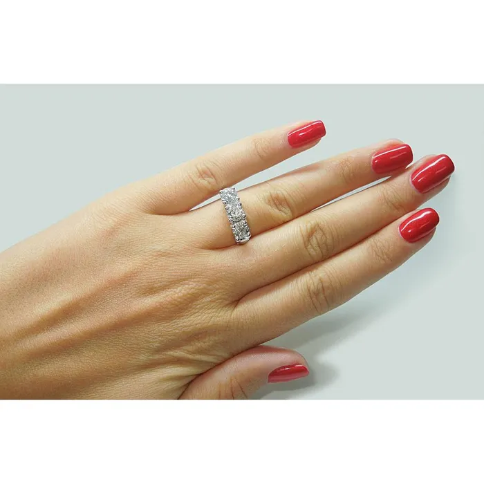 GB 225 Ct Round Real Natural Earth Mined Diamond Three Stone Lucida Style Ring White Gold New Rings