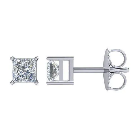 GB 27 Ct Princess Cut Genuine Natural Earth Mined Diamond Stud Earring 14K White Gold Earrings GB 27 Ct Princess Cut Genuine Natural Earth Mined Diamond Stud Earring 14K White Gold Earrings