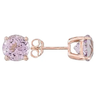 GB 22 Ct Prong Set Round Cut Kunzite Lady Stud Earrings Rose Gold 14K Earrings GB 22 Ct Prong Set Round Cut Kunzite Lady Stud Earrings Rose Gold 14K Earrings