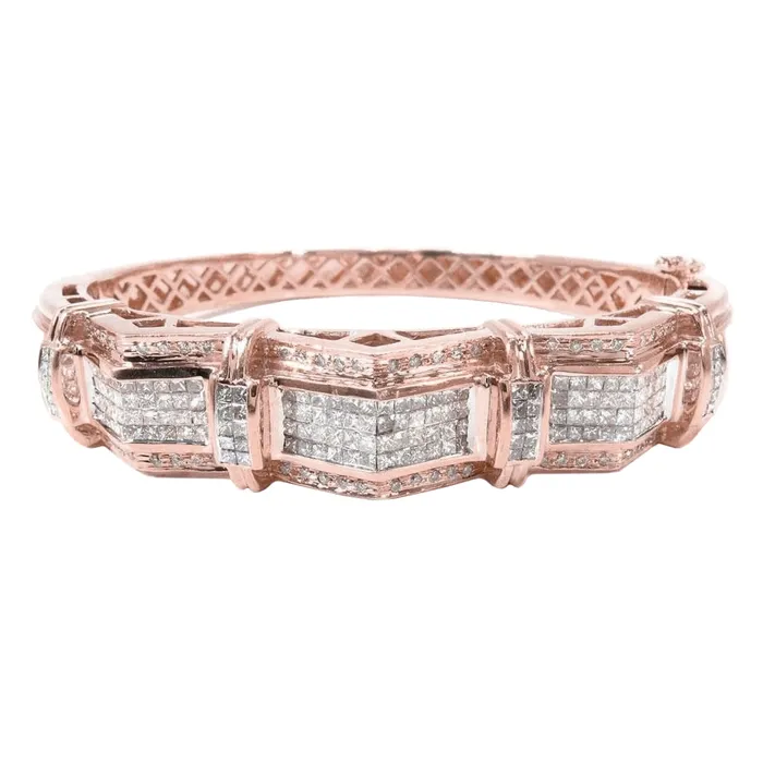 GB Bracelets 12 Carats Princess And Round Cut Natural Earth Mined Diamond Men Bracelet Rose Gold 14K GB Bracelets 12 Carats Princess And Round Cut Natural Earth Mined Diamond Men Bracelet Rose Gold 14K