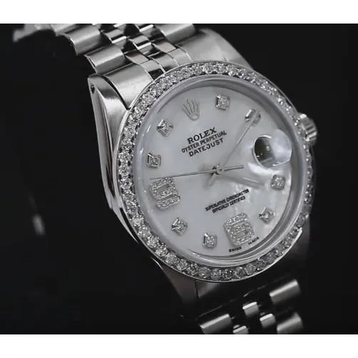 GB Bracelets Custom Diamond Bezel Mop Dial Rolex date just Gents Watch Ss Bracelet QUICK SET