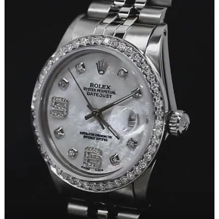 GB Bracelets Custom Diamond Bezel Mop Dial Rolex date just Gents Watch Ss Bracelet QUICK SET